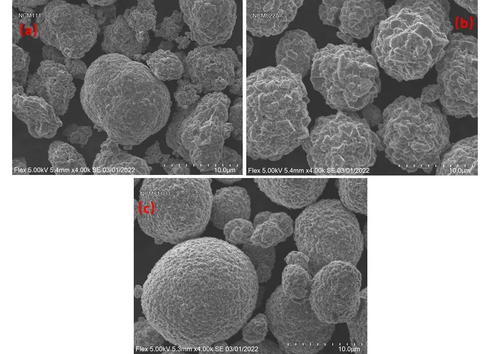 Figure 3. The SEM topography of the three NCM materials