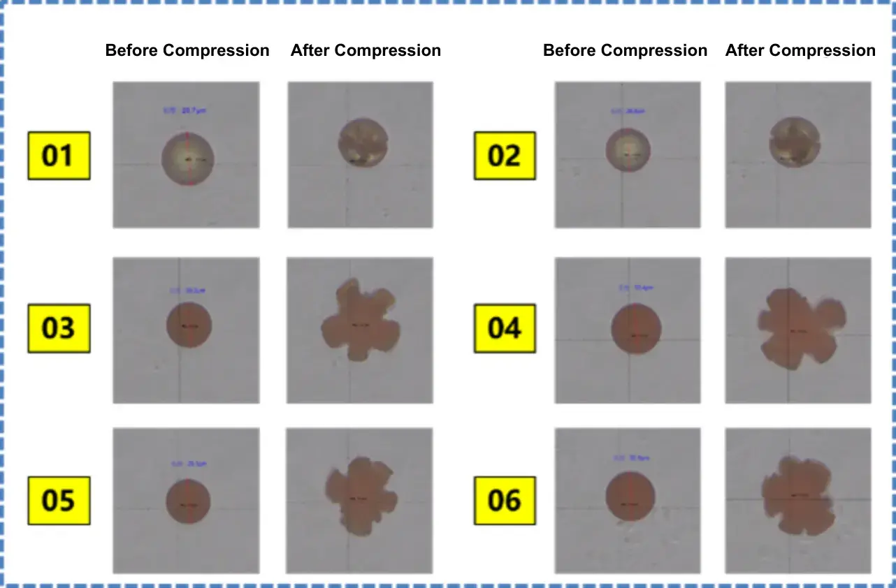 Figure 3. The Polystyrene morphology before and after compression (excerpt)