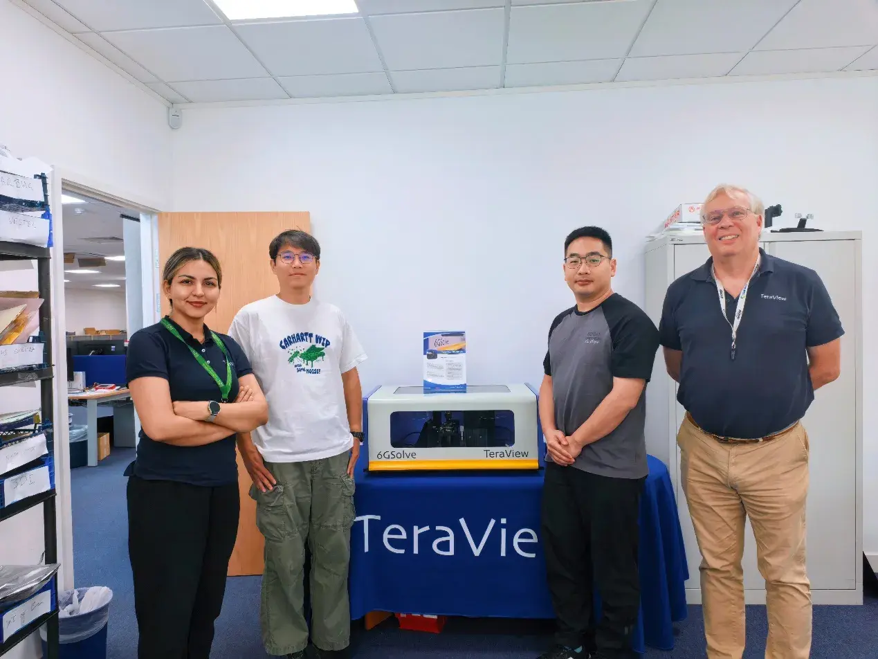 IEST Instrument and TeraView team members at TeraView's UK office during the technical exchange that supported the two companies' strategic partnership.
